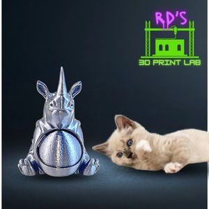 SILVER RHINOSAURUS 3D PRINTED FIGURE WITH SECRET COMPARTMENT